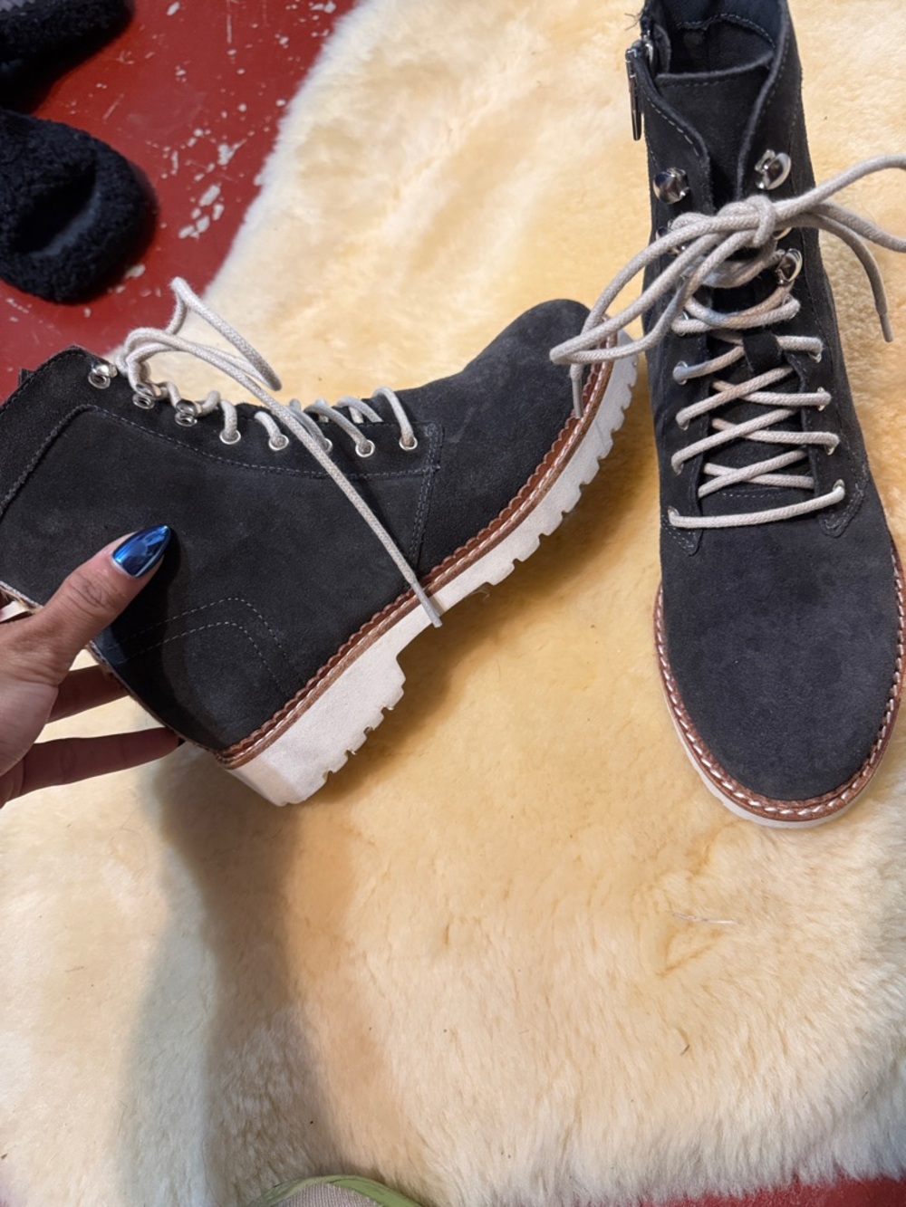Dolce Vita Black Suede Lace-Up Ankle Boots with White Sole